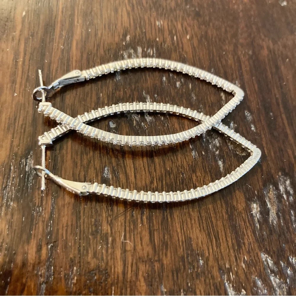 NWT Sterling Silver Diamond Hoop Earrings - Picture 1 of 7